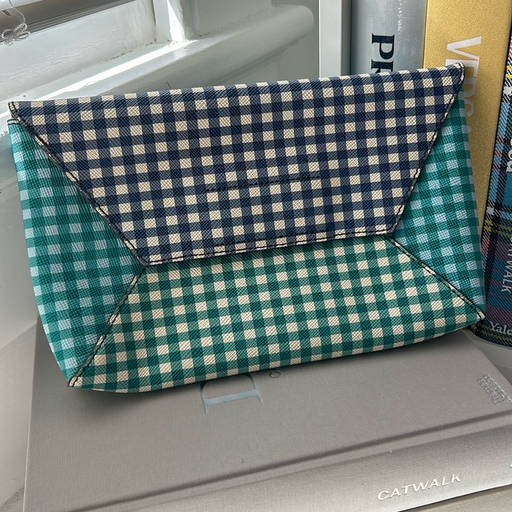 J. Crew Leather Gingham Clutch
